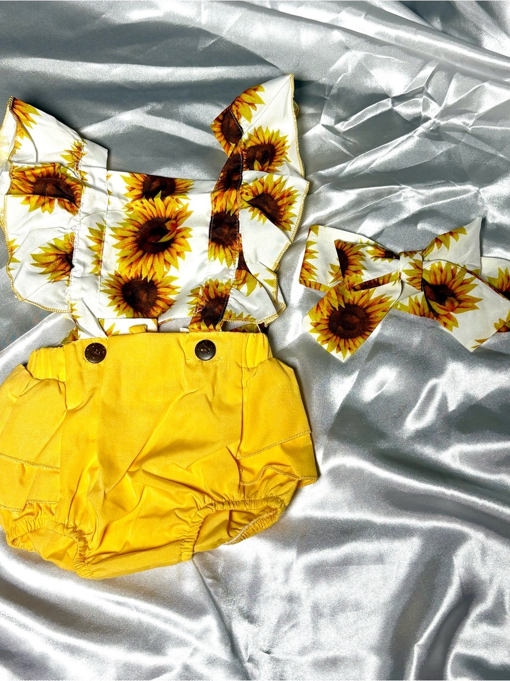 Yellow Sunflower Baby Bloomer Set with Hair Bow